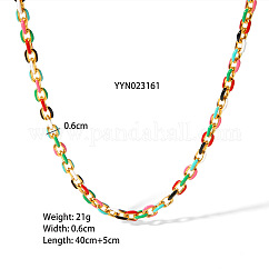 Colliers à chaîne en acier inoxydable 304 de 6 mm en émail coloré pour femmes, véritable 18k plaqué or, 15.75 pouce (40 cm)