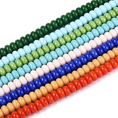 電気メッキオペークソリッドカラーガラスビーズ連売り  ロンデル  ミックスカラー  4x2.5mm  穴：0.7mm  約135個/連  14.96''（38センチメートル）