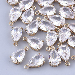 クリアガラスチャーム  真鍮パーツ  多面カット  ティアドロップ  ライトゴールド  透明  15x8x6mm  穴：1.2mm