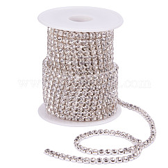 Chaînes en laiton avec strass, avec bobine, strass chaînes de tasse, couleur argentée, cristal, 4mm, environ 10 yards / rouleau