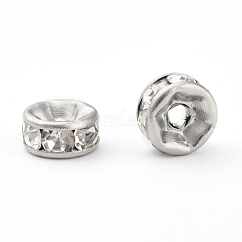 Cuentas espaciadoras de rhinestone de cristal de acero inoxidable quirúrgico 316, rerondana plana, para hacer artesanías de joyería fornituras, color acero inoxidable, 6x3mm, agujero: 1 mm