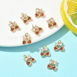 シェグレース 真鍮製マイクロパヴェ キュービックジルコニアペンダント  さくらんぼのチャーム  カドミウムフリー＆ニッケルフリー＆鉛フリー  カラフル  18KGP本金メッキ  9x9x2mm  穴：3mm&nbsp;XGRQ3D112-492G