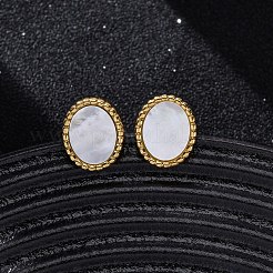 Серьги-гвоздики из натуральной белой ракушки из нержавеющей стали 304 EJEW-Z103-02G-02