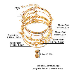 Браслеты на ногу из сплава и искусственного жемчуга с круглой звездой и ананасом FS-WG8DB57-01