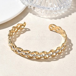 Bracelets manchettes bicolores en acier inoxydable 304 pour femmes&nbsp;BJEW-A160-04GP