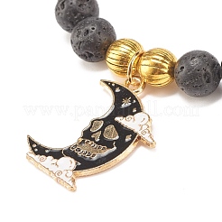 Bracciale elasticizzato con perline rotonde in pietra lavica naturale con ciondolo in smalto in lega di Halloween&nbsp;BJEW-JB08012