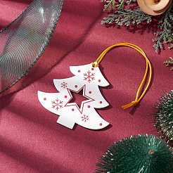 クリスマス 木製 クリスマスツリー ペンダント デコレーション  ナイロン糸の吊り下げ飾り  ホワイト  165mm&nbsp;HJEW-JM02166-03
