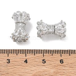 真鍮マイクロペーブクリアキュービックジルコニアビーズ  花を持つ列  カドミウムフリー＆鉛フリー  ラックめっき  長持ちメッキ  プラチナ  16x11mm&nbsp;KK-D289-02P