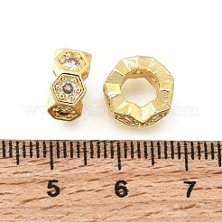 Perles hexagonales en laiton micro-pavées de zircon cubique transparent de style européen&nbsp;KK-Z156-01G-01