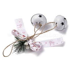 クリスマステーマの布の蝶結びのペンダントの装飾  クリスマスツリーの吊り下げ飾り用の鉄製ベル付き  ホワイト  240x180mm&nbsp;HJEW-Q002-01A