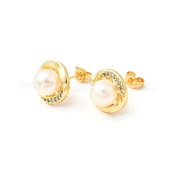 Круглые серьги-гвоздики из латуни с микропаве из прозрачных кубических цирконий EJEW-C154-09G