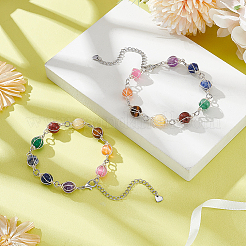 2 шт. круглые браслеты из натуральных смешанных драгоценных камней для женщин&nbsp;BJEW-UN00018