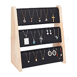 Présentoir à colliers en bambou à 3 niveau avec tapis en cuir PU&nbsp;NDIS-WH0003-020A