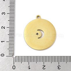 304ステンレスペンダント  レーザー切断  太陽のチャーム入りフラットラウンド  18KGP本金メッキ  24.5x22x1.5mm  穴：1.8mm&nbsp;STAS-U039-08G