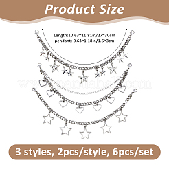 6 шт. 3 стиля 201 нержавеющая сталь кубинские звенья цепи ремень для ботинка цепи&nbsp;HJEW-FH00215