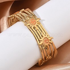 Brazaletes abiertos de acero inoxidable 304 esmaltado para mujer&nbsp;BJEW-F542-01G-04