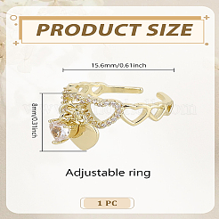 1 шт. латунные манжетные кольца со стразами&nbsp;RJEW-LP0002-88