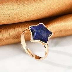 Bagues réglables en lapis-lazuli naturel étoilé&nbsp;RJEW-H241-01G-01