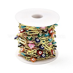 Cuore smaltato in ottone ecologico fatto a mano con catena a maglie malocchio&nbsp;CHC-I045-16G