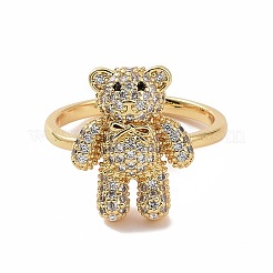 Открытое кольцо-манжета медведя из кубического циркония RJEW-P083-01G-02