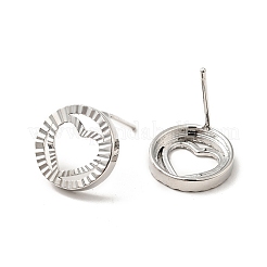 Orecchini a bottone a forma di cuore scavati in ottone placcato a cremagliera per le donne&nbsp;EJEW-F288-19P