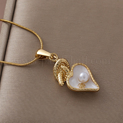 Женские ожерелья с подвеской в виде сердца из нержавеющей стали 304 с эмалью и имитацией жемчуга белого цвета&nbsp;KW3625