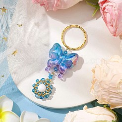 3 porte-clés en perles de papillon et de graines de verre en acrylique et fleur&nbsp;KEYC-MZ00007