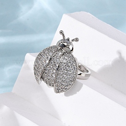 Латунные микропаве кубические цирконии регулируемые открытые манжеты кольца для женщин RJEW-A072-01C-P