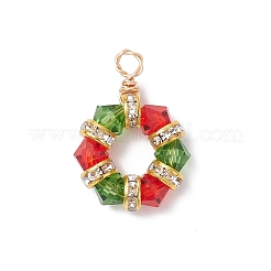 2 шт. 2-цветные подвески из искусственного австрийского хрусталя K9 и латунного хрустального камня с шестигранными бусинами&nbsp;PALLOY-JF04343