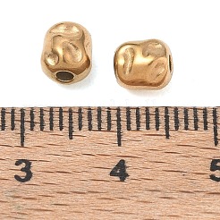 304ステンレススチールビーズ  ハンマー仕上げの柱  イオンプレーティング（ip）  18KGP本金メッキ  6x5mm  穴：1.6mm&nbsp;SA-CBA740F-24G