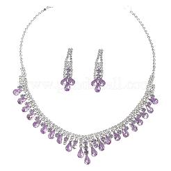 Наборы из колье и сережек-гвоздиков в форме капли со стразами из сплава&nbsp;FS-WG9D3B7-01