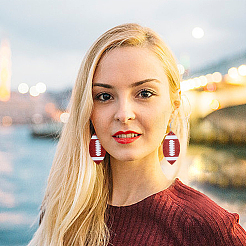 9 пара двухцветных сережек-подвесок из искусственной кожи с железными штифтами EJEW-FI0002-14