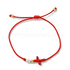 Gestellplattierte Messing- und natürliche Süßwasserzuchtperlen-Armbänder aus geflochtenen Perlen&nbsp;BJEW-JB13768