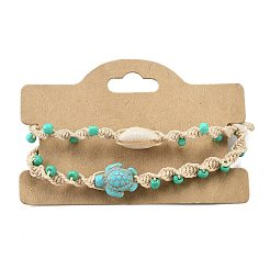 Armbänder aus natürlichen Muscheln und synthetischen türkisfarbenen geflochtenen Perlen&nbsp;LS-BJEW-Z075-01