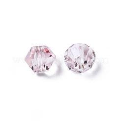 模造クリスタルガラスビーズ  トランスペアレント  多面カット  双円錐形  ピンク  4x3.5mm  穴：1mm 約720個/袋&nbsp;G22QS152