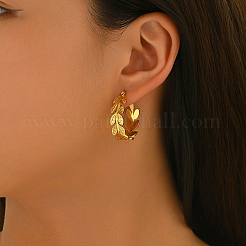 Pendientes de aro con forma de hoja de acero inoxidable 201 para mujer&nbsp;GX4867