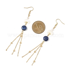 Серьги-подвески из натурального смешанного камня круглой огранки с луной EJEW-JE06813