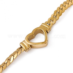 Браслет из нержавеющей стали 304 с полыми звеньями в форме сердца и кубинскими звеньями для женщин BJEW-P284-01G