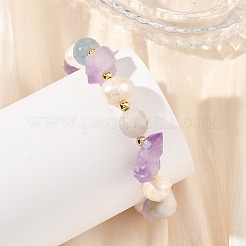 Bracelets extensibles en perles d'améthyste et d'aigue-marine naturelles brutes&nbsp;BJEW-JB14287-01