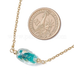 2 шт. 2-цветный овальный кулон в стиле лэмпворк из золотистого песка ручной работы из нержавеющей стали 304 с цепочкой из троса&nbsp;NJEW-JN05375