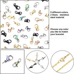 60個 2サイズ PVD真空メッキ 304ステンレススチール ロブスタークロウクラスプ  丸カン付き  ミックスカラー  30pcs /サイズ&nbsp;STAS-UN0025-03