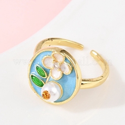 Латунные манжеты с небесно-голубой эмалью RJEW-C139-17A-G