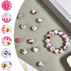 30 шт. круглые силиконовые бусины с цветочным узором&nbsp;SIL-SC0002-84G