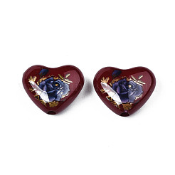 Perles cardiaques acryliques opaques de fleurs imprimés&nbsp;SACR-S305-28-L01