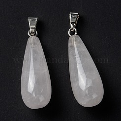 天然石ローズクォーツペンダント  プラチナ真鍮パーツ  ティアドロップ  26.5~29x10mm  穴：2.5~3.5x4~6mm&nbsp;G-F707-18