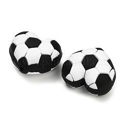 サッカーをテーマにしたシリコンビーズ  焦点ビーズ  ブラック  ハート  24.5x27.5x18mm  穴：2mm&nbsp;SIL-B081-01B