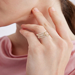 1 шт. латунные манжетные кольца с микропаве из прозрачного кубического циркония&nbsp;RJEW-LP0004-08