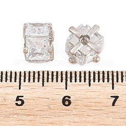 真鍮製の透明なキュービックジルコニアビーズ  キューブ  長持ちメッキ  ラックめっき  鉛フリー＆カドミウムフリー  プラチナ  9x9x6.5mm  穴：1.8mm&nbsp;KK-B186-21B-P