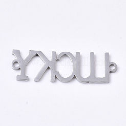 変色しない201ステンレス鋼リンクコネクター  レーザーカットリンク  ラッキーワード  ステンレス鋼色  29x9x1mm  穴：1.5mm&nbsp;STAS-N091-31P