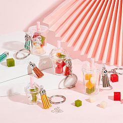 DIYカップチャームキーホルダー作りキット  プラスチックとタッセルのペンダントを含む  アイアン製キーリング  プラスチックの模造フルーツスライス  アクリルビーズ  ミックスカラー  130個/セット&nbsp;DIY-OC0009-31